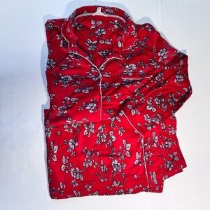 Secret Treasure Delicate Floral Red Velour Notch Collar Pajama Sleep Set Size XL